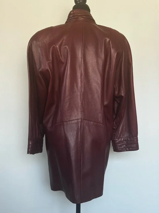 Vintage 1980s Buttery Soft Leather Coat | Funnel Neck | Burgundy - Picture 7 of 12